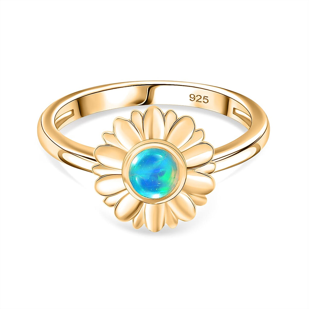 Ethiopian Opal Flower Solitaire Ring Sterling Silver