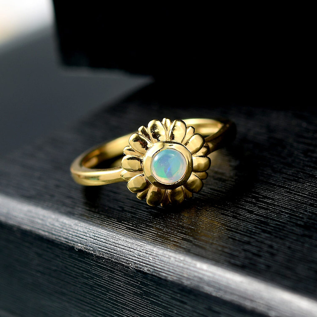 Ethiopian Opal Flower Solitaire Ring Sterling Silver