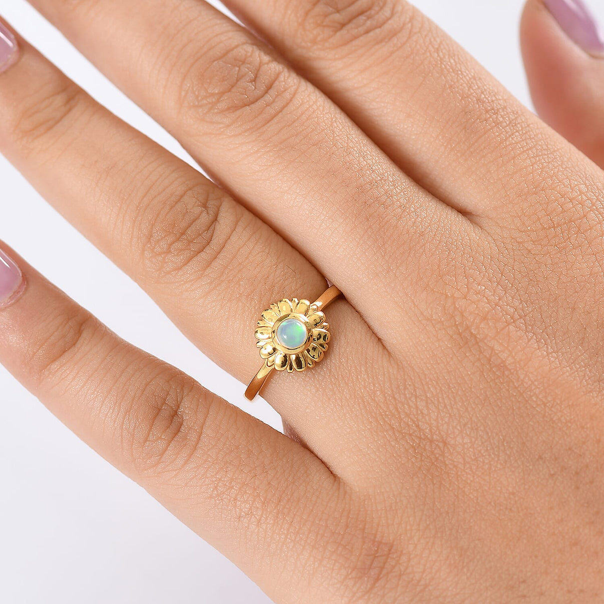 Ethiopian Opal Flower Solitaire Ring Sterling Silver 8185101 2