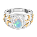 Ethiopian Opal Solitaire Ring 18K Vermeil Yellow Gold Plated & Rhodium