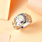 Ethiopian Opal Solitaire Ring 18K Vermeil Yellow Gold Plated & Rhodium