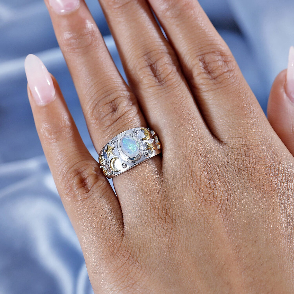 Ethiopian Opal Solitaire Moon Star Ring 18K Vermeil Yellow Gold and Rhodium Plated Sterling Silver 7933451 3
