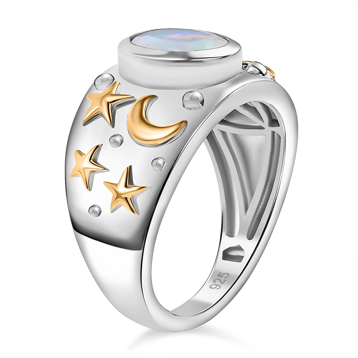 Ethiopian Opal Solitaire Moon Star Ring 18K Vermeil Yellow Gold and Rhodium Plated Sterling Silver 7933451 4