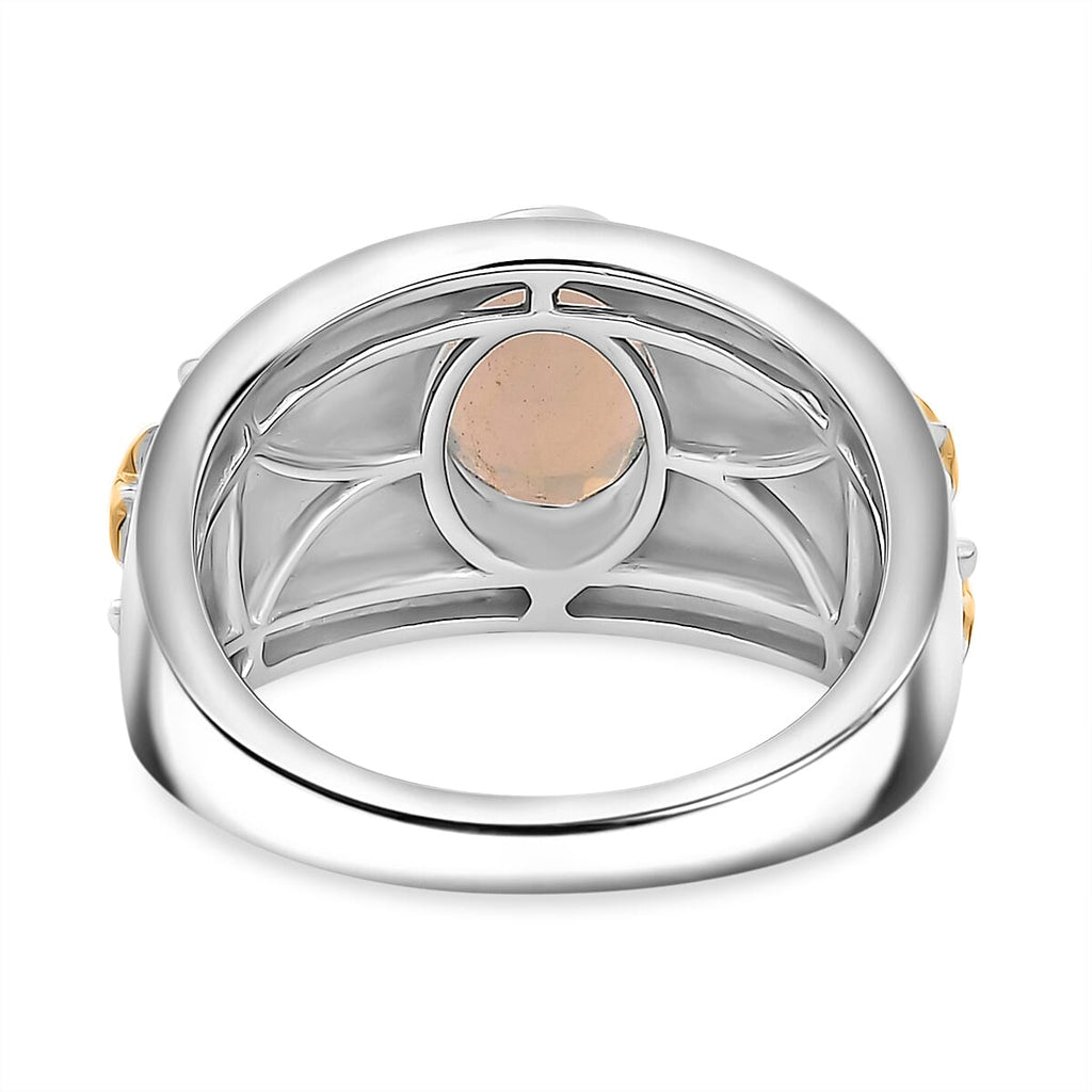 Ethiopian Opal Solitaire Ring 18K Vermeil Yellow Gold Plated & Rhodium