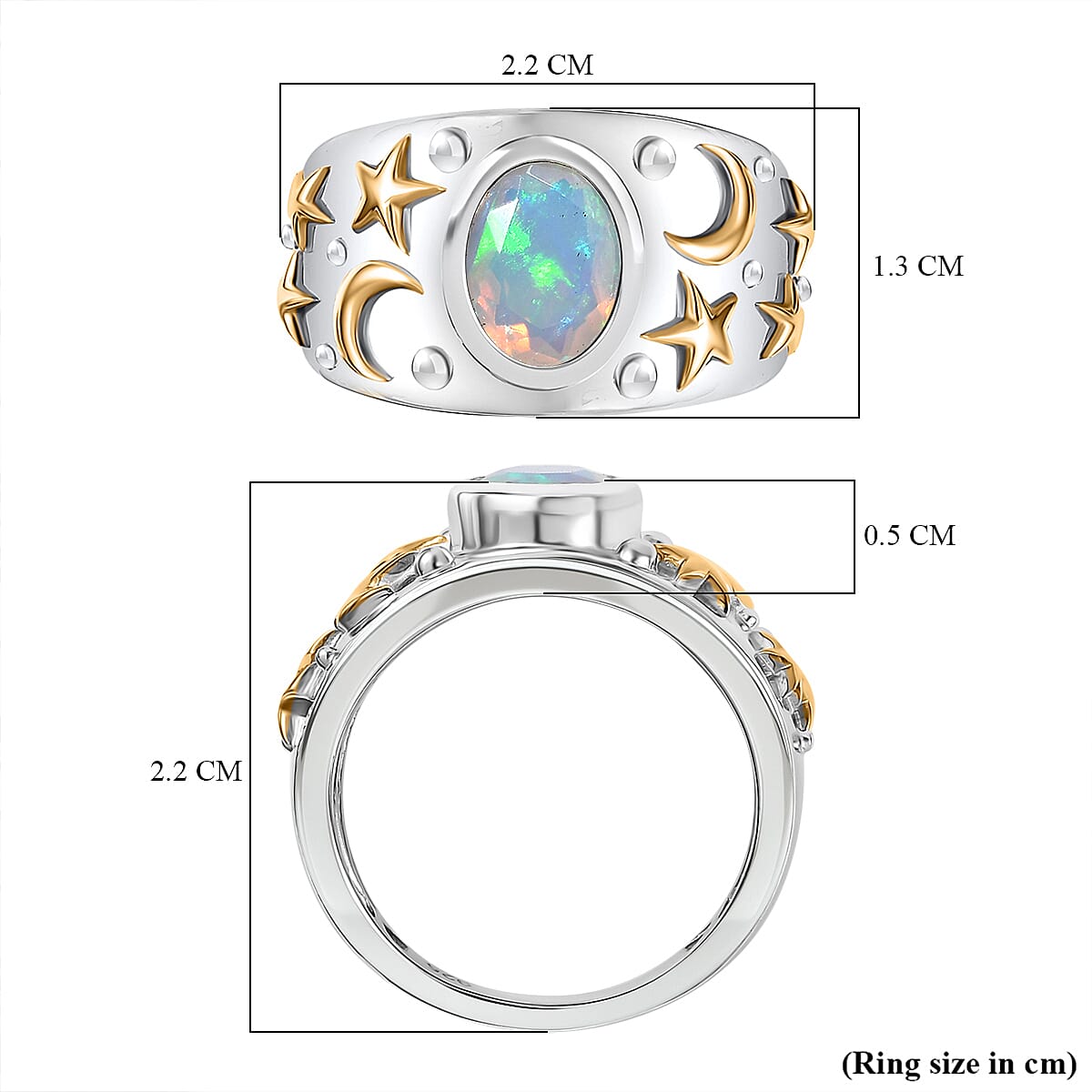Ethiopian Opal Solitaire Moon Star Ring 18K Vermeil Yellow Gold and Rhodium Plated Sterling Silver 7933451 6