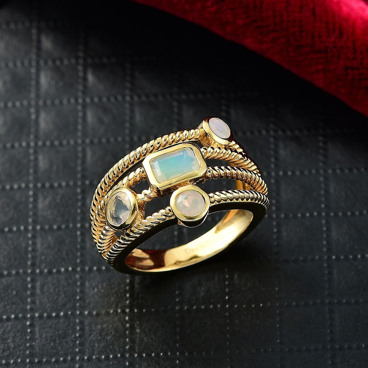 Ethiopian Opal Sunfire Stack Ring in Yellow Gold Plated Sterling Silver 8224385 1
