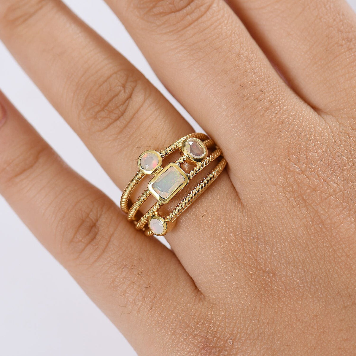 Ethiopian Opal Sunfire Stack Ring in Yellow Gold Plated Sterling Silver 8224385 2