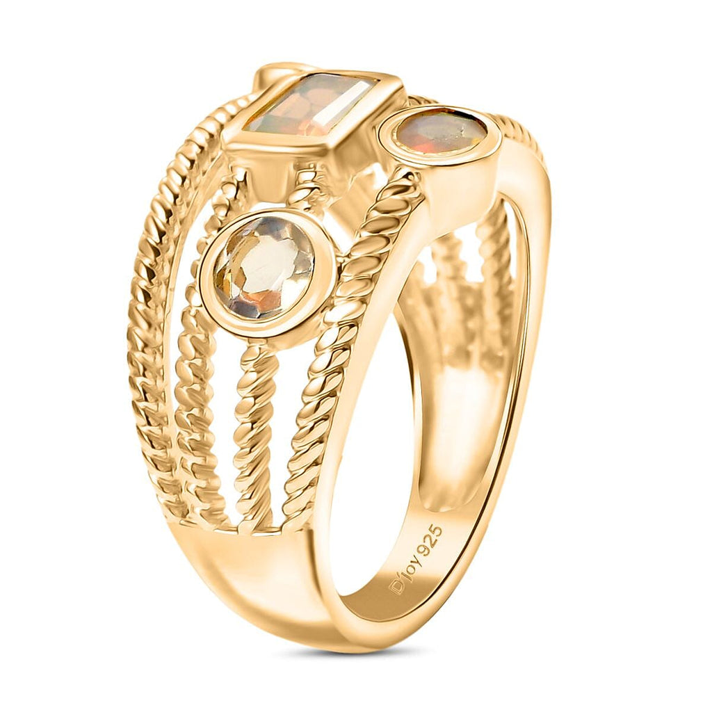Ethiopian Opal Sunfire Stacks Ring in Yellow Gold Plating Sterling Silver