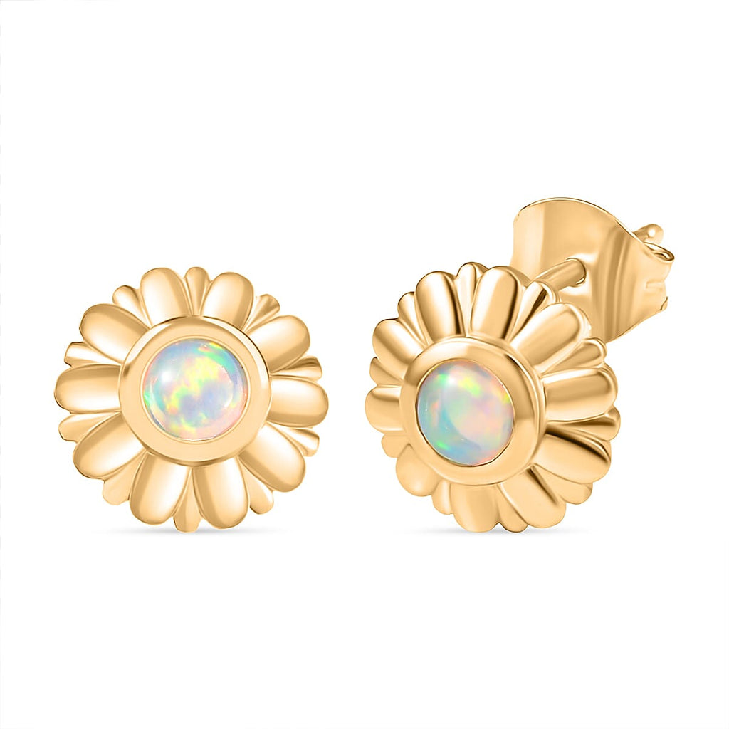 Ethiopian Opal Solitaire Stud Push Post Earring Sterling Silver