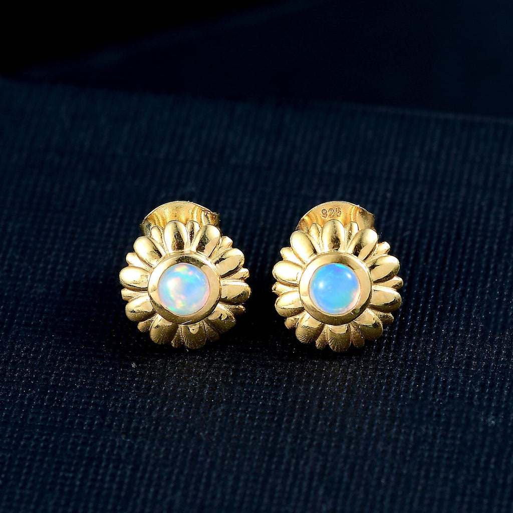 Ethiopian Opal Solitaire Stud Push Post Earring Sterling Silver