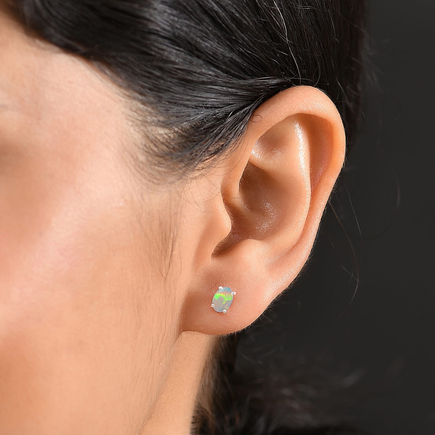 Ethiopian Opal Solitaire Stud Push Post Earring Sterling Silver 8165157 3
