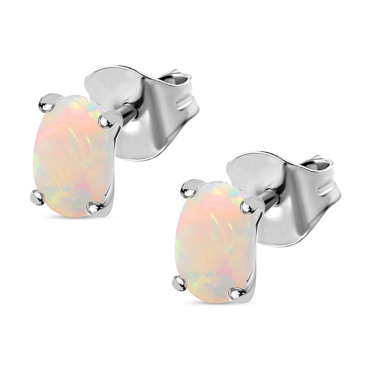 Ethiopian Opal Solitaire Stud Push Post Earring Sterling Silver 8165157 4