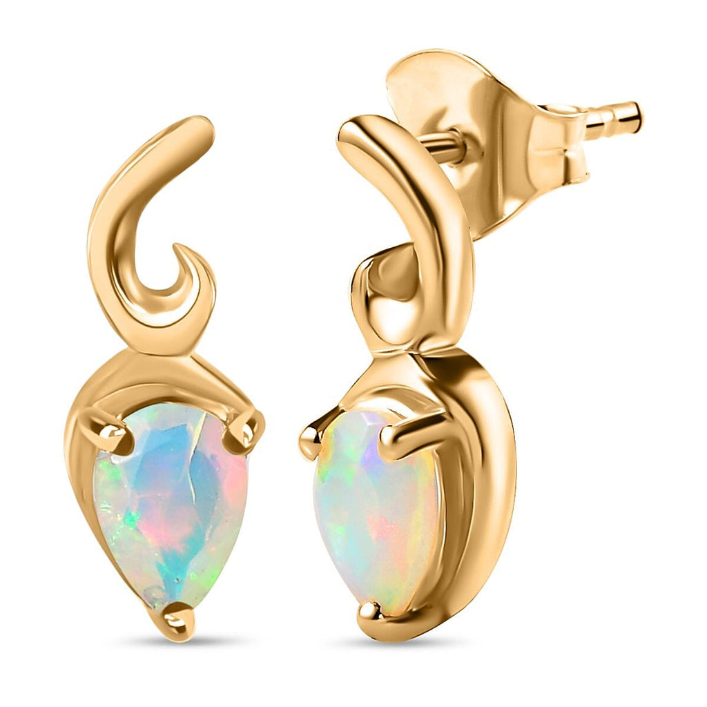 Ethiopian Welo Opal Solitaire Stud Earrings in 18K Yellow Gold Vermeil Plated Sterling Silver