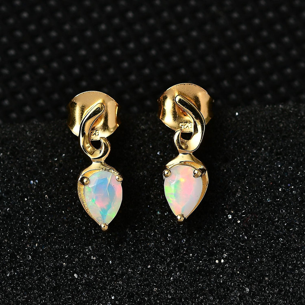 Ethiopian Welo Opal Solitaire Stud Earrings in 18K Yellow Gold Vermeil Plated Sterling Silver