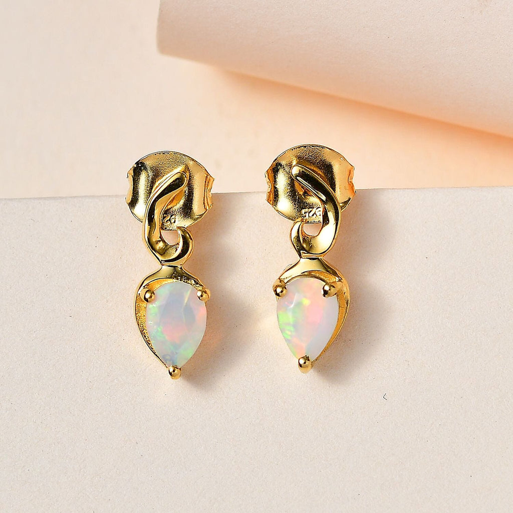 Ethiopian Welo Opal Solitaire Stud Earrings in 18K Yellow Gold Vermeil Plated Sterling Silver