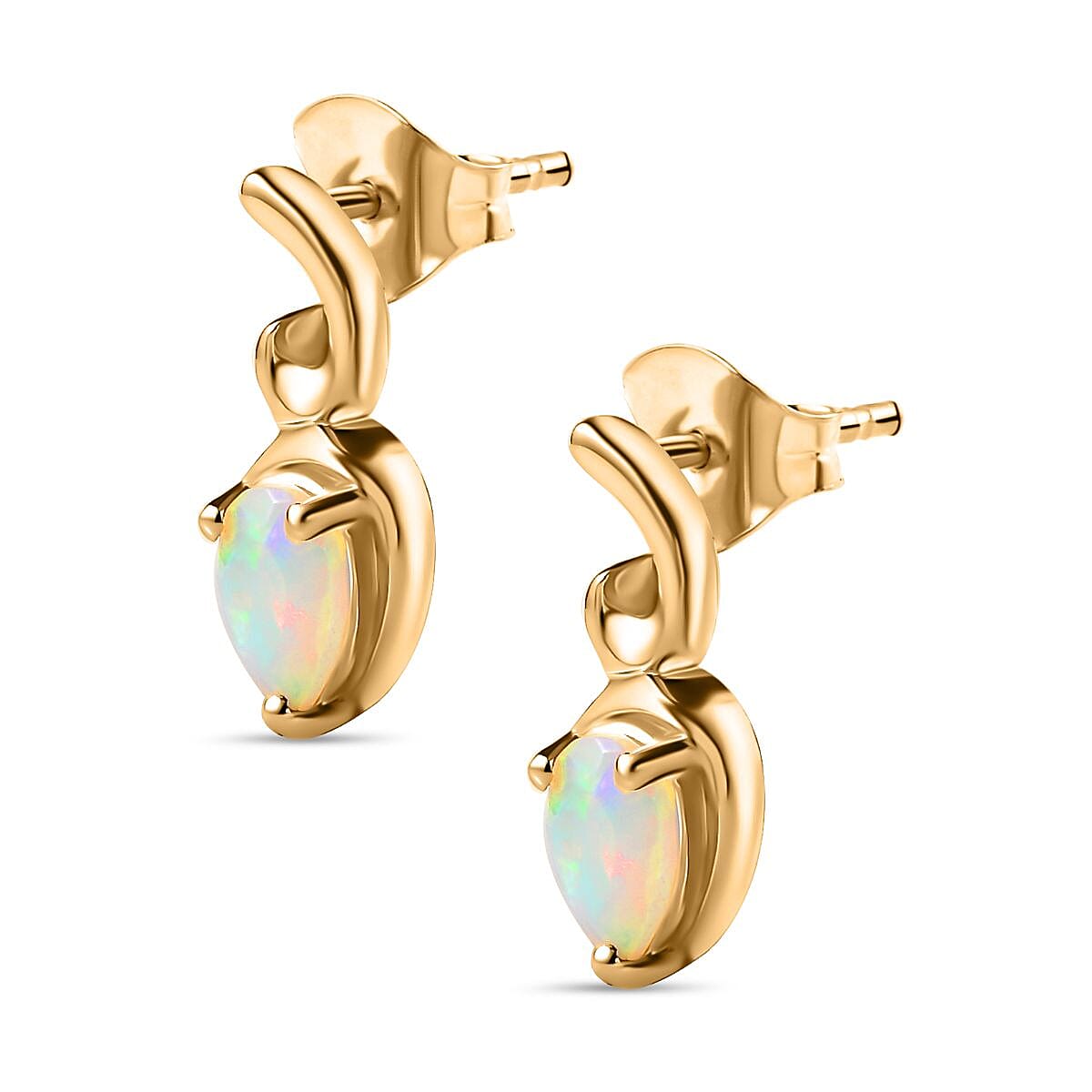 Ethiopian Welo Opal Solitaire Stud Earrings in 18K Yellow Gold Vermeil Plated Sterling Silver 7721149 4