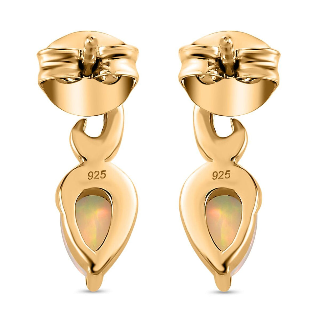 Ethiopian Welo Opal Solitaire Stud Earrings in 18K Yellow Gold Vermeil Plated Sterling Silver