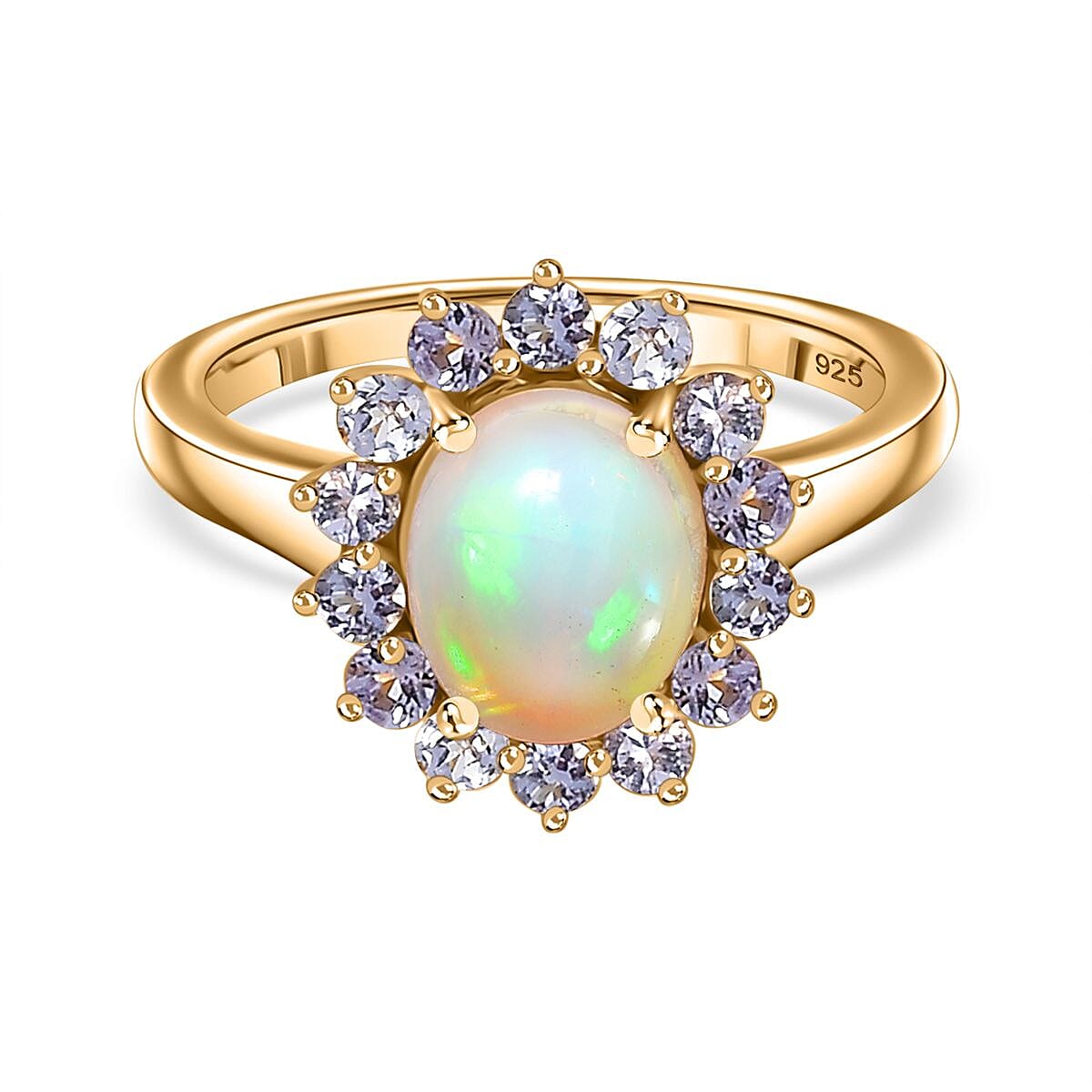 Ethiopian Opal, Tanzanite Halo Ring in Vermeil Yellow Gold Plated Sterling Silver 7749173 0