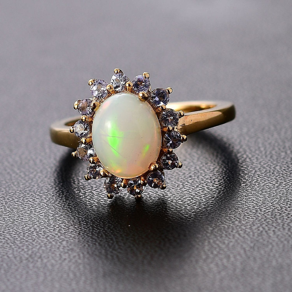 Ethiopian Opal ,  Tanzanite  Main Stone With Side Stone Ring in Vermeil YG Sterling Silver 1.71 ct  1.805  Ct.