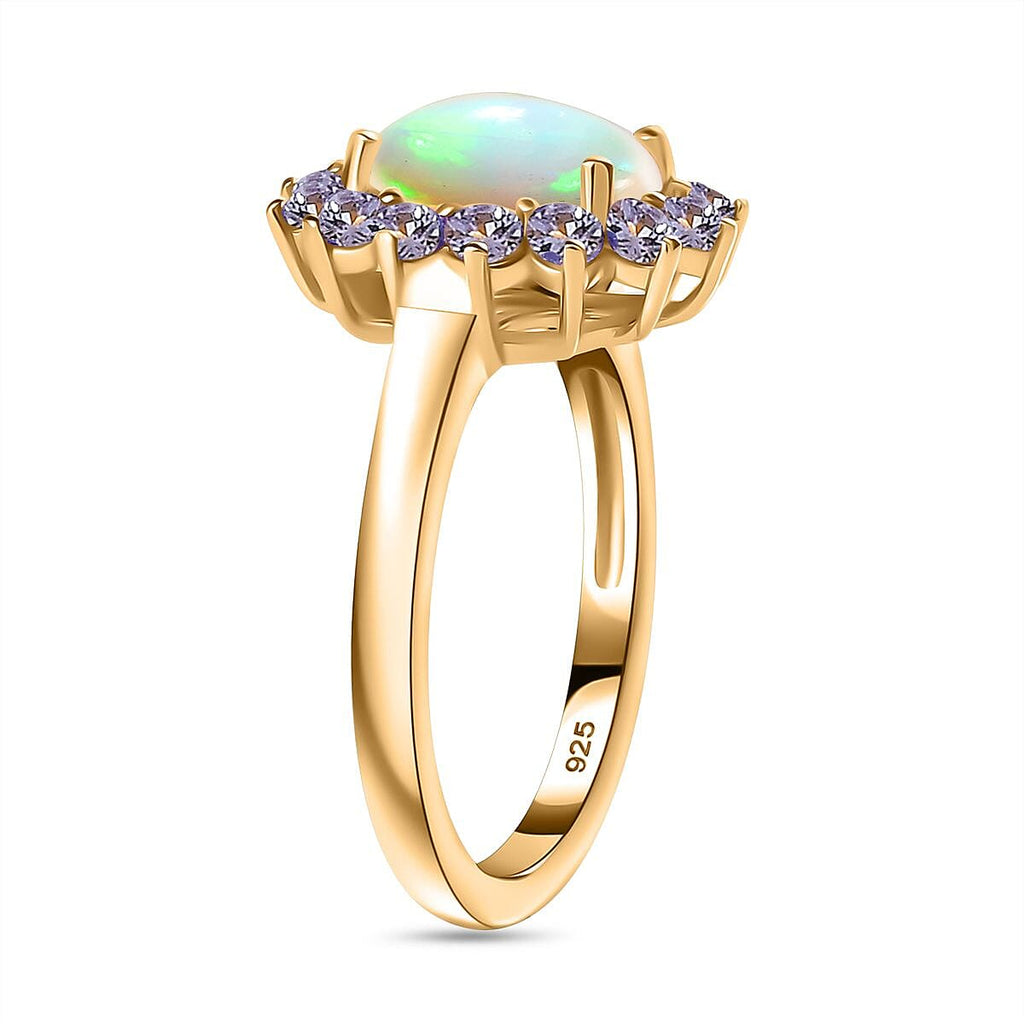 Ethiopian Opal ,  Tanzanite  Main Stone With Side Stone Ring in Vermeil YG Sterling Silver 1.71 ct  1.805  Ct.