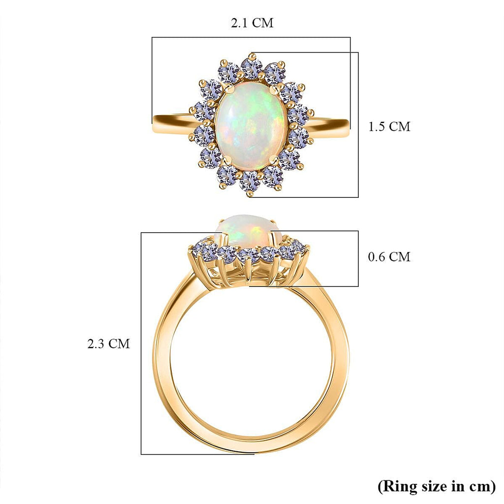 Ethiopian Opal ,  Tanzanite  Main Stone With Side Stone Ring in Vermeil YG Sterling Silver 1.71 ct  1.805  Ct.