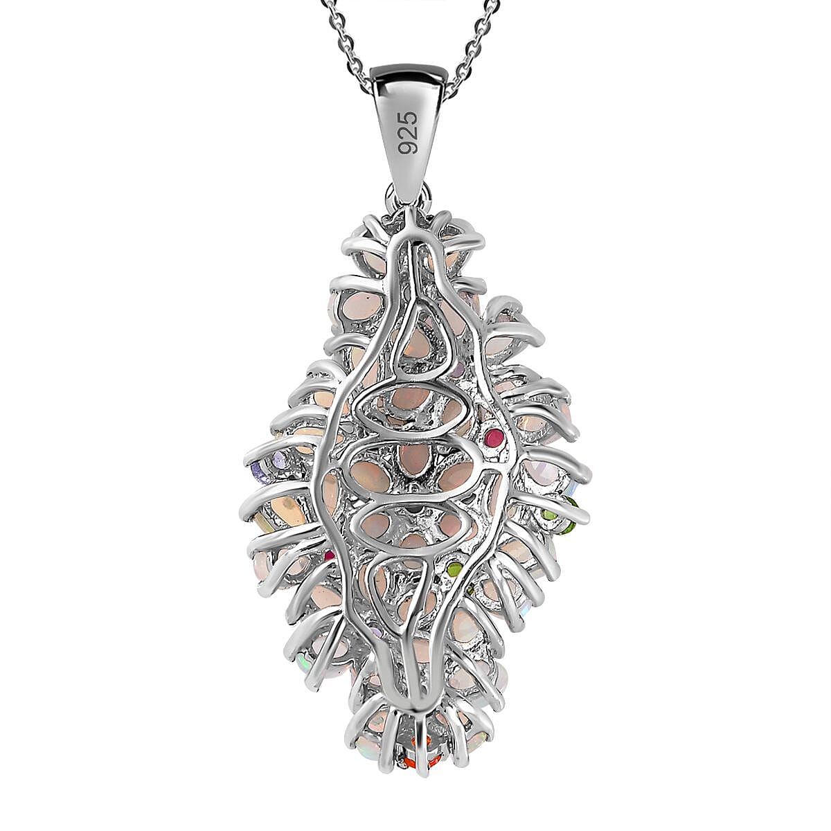 Ethiopian Welo Opal &amp; Muti Gemstone Cluster Pendant With Chain (Size 20) in Platinum Overlay Sterling Silver 5.20 Ct 4248059 6