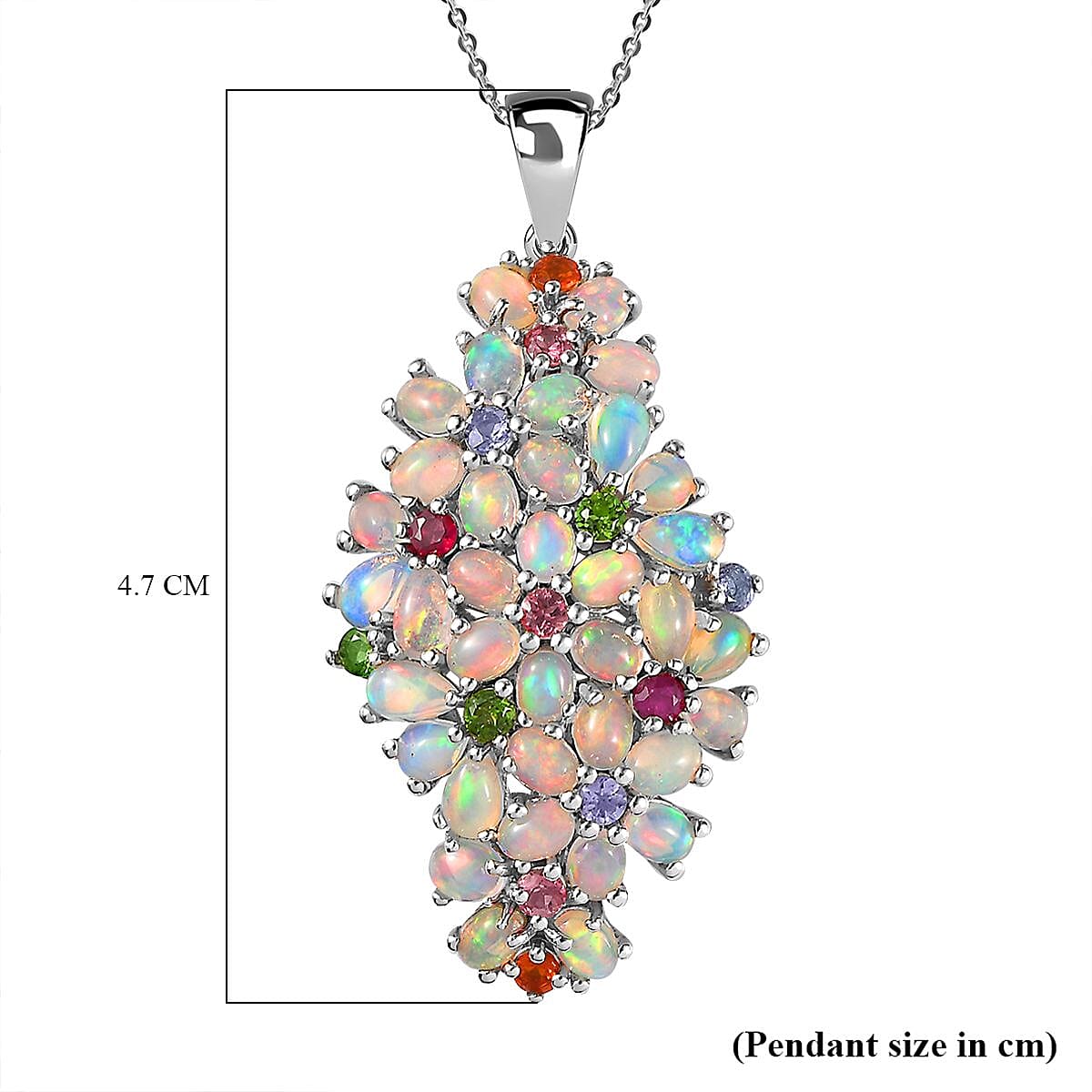 Ethiopian Welo Opal &amp; Muti Gemstone Cluster Pendant With Chain (Size 20) in Platinum Overlay Sterling Silver 5.20 Ct 4248059 8