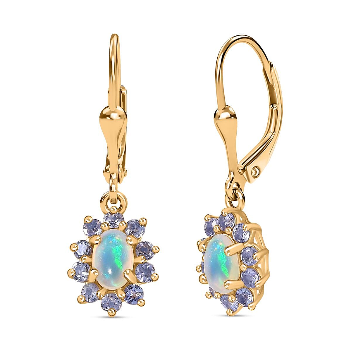 Ethiopian Opal , Tanzanite Solitaire Lever Back Earring in Vermeil Yellow Gold Sterling Silver 7749373 0