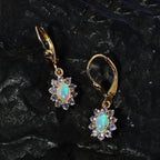 Ethiopian Opal ,  Tanzanite  Solitaire Lever Back Earring in Vermeil YG Sterling Silver 1.50 ct  1.338  Ct.