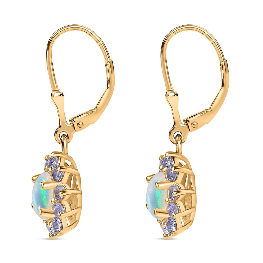 Ethiopian Opal ,  Tanzanite  Solitaire Lever Back Earring in Vermeil YG Sterling Silver 1.50 ct  1.338  Ct.