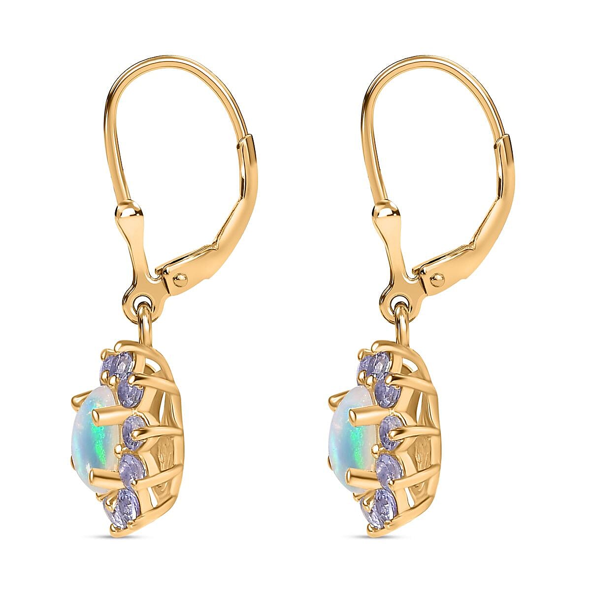 Ethiopian Opal , Tanzanite Solitaire Lever Back Earring in Vermeil Yellow Gold Sterling Silver 7749373 4