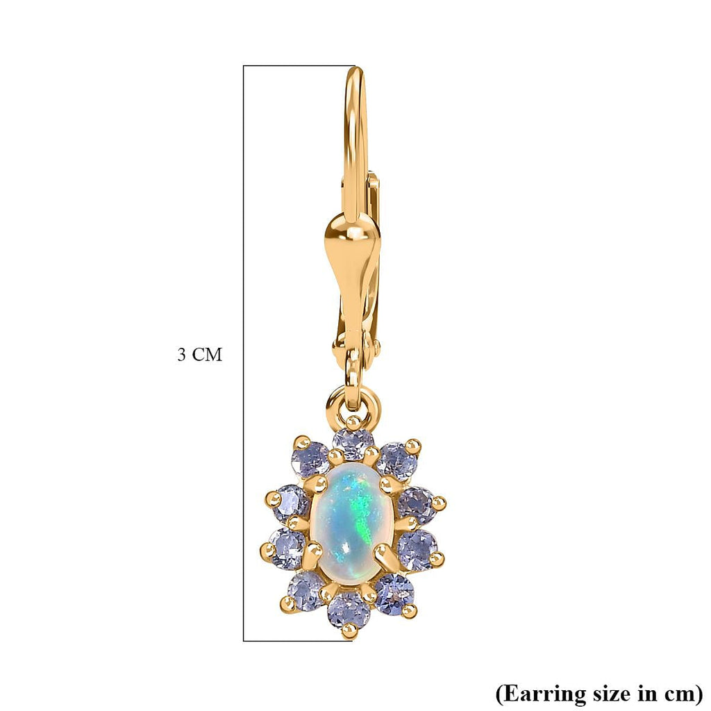 Ethiopian Opal ,  Tanzanite  Solitaire Lever Back Earring in Vermeil YG Sterling Silver 1.50 ct  1.338  Ct.