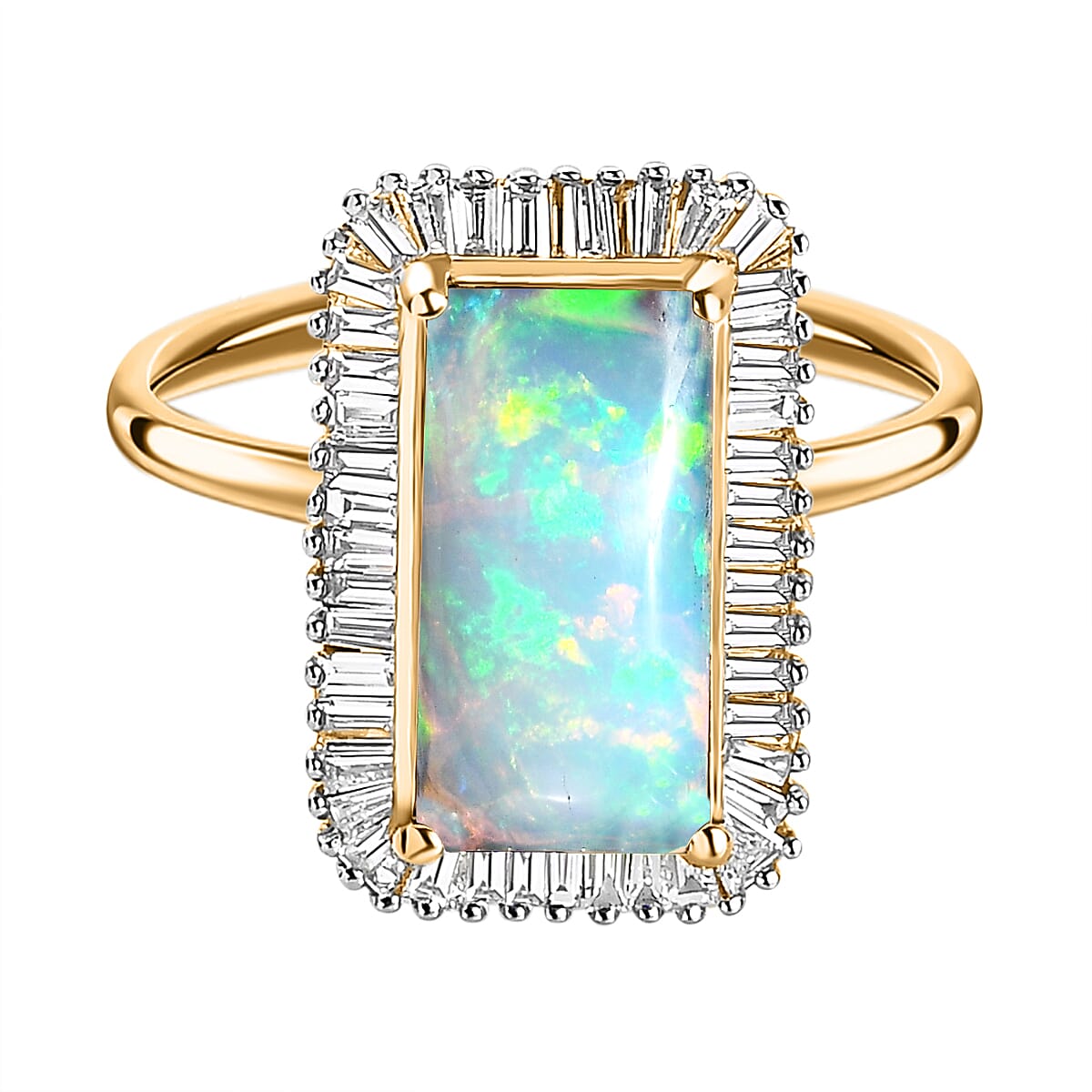 Ethiopian Welo Opal and Diamond Halo Ring in 18K Vermeil Yellow Gold Plated Sterling Silver 7485999 0