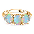Ethiopian Opal & White Diamond Ring in 18K Vermeil Yellow Gold Plated 1.58 Ct.