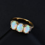 Ethiopian Opal & White Diamond Ring in 18K Vermeil Yellow Gold Plated 1.58 Ct.