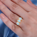 Ethiopian Opal & White Diamond Ring in 18K Vermeil Yellow Gold Plated 1.58 Ct.