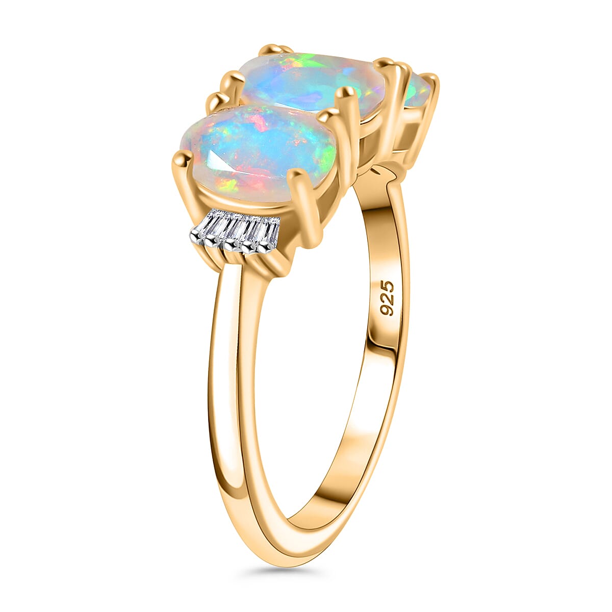 Ethiopian Opal, White Diamond 3-Stone Ring in 18K Vermeil Yellow Gold Plated Sterling Silver 7928161 4