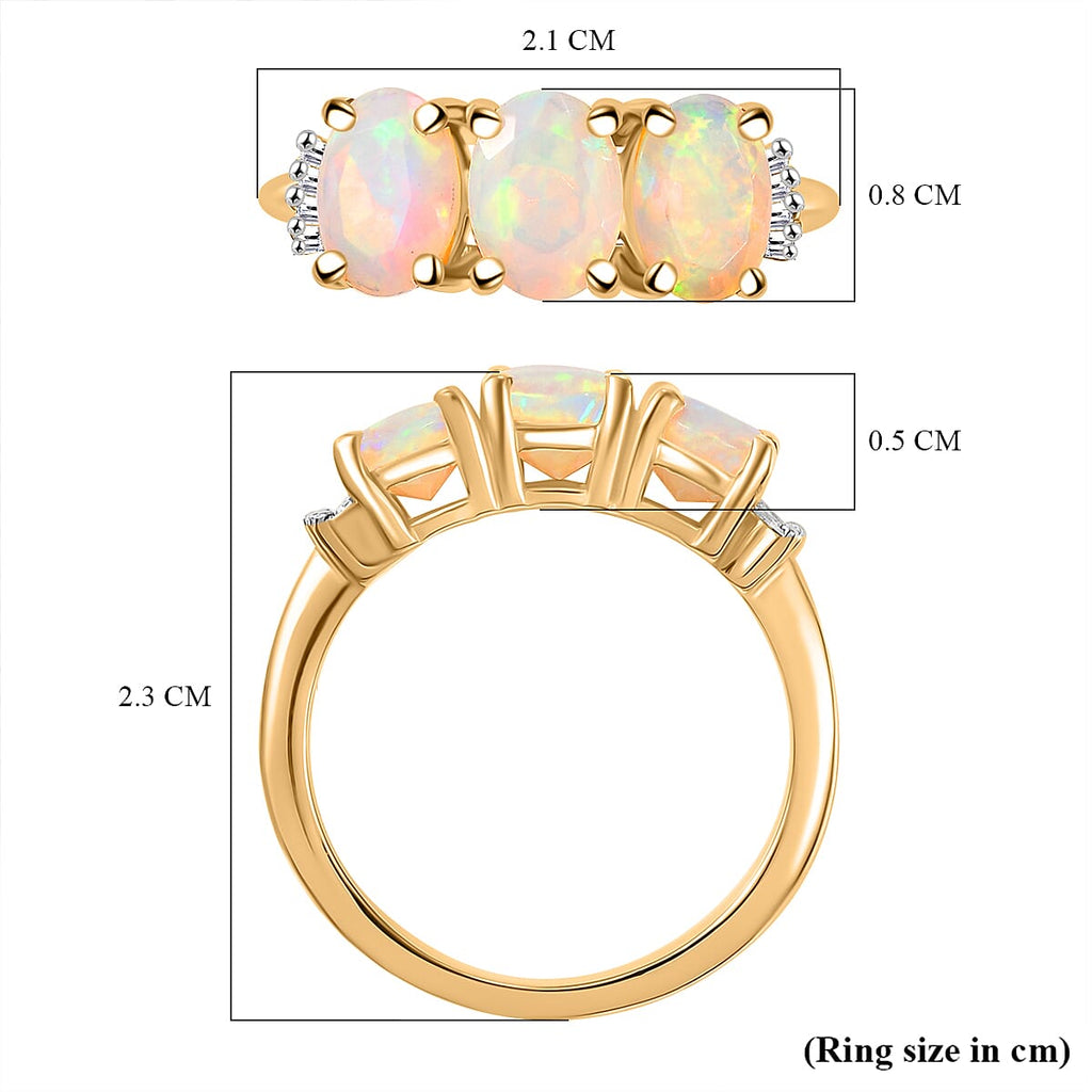 Ethiopian Opal & White Diamond Ring in 18K Vermeil Yellow Gold Plated 1.58 Ct.