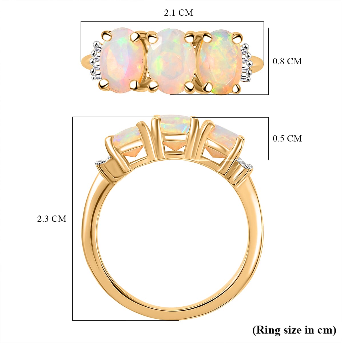 Ethiopian Opal, White Diamond 3-Stone Ring in 18K Vermeil Yellow Gold Plated Sterling Silver 7928161 6