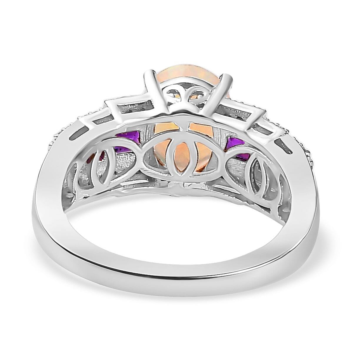 Ethiopian Welo Opal, Natural Zircon &amp; Amethyst Half-Eternity Ring in Platinum Overlay Sterling Silver 1.80 Ct 7774006 4