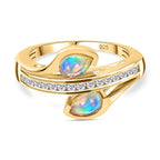 Ethiopian Welo Opal & Natural Zircon Bypass Ring in 18K Yellow Gold Vermeil Plated Sterling Silver