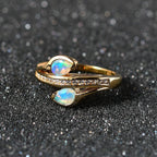 Ethiopian Welo Opal & Natural Zircon Bypass Ring in 18K Yellow Gold Vermeil Plated Sterling Silver