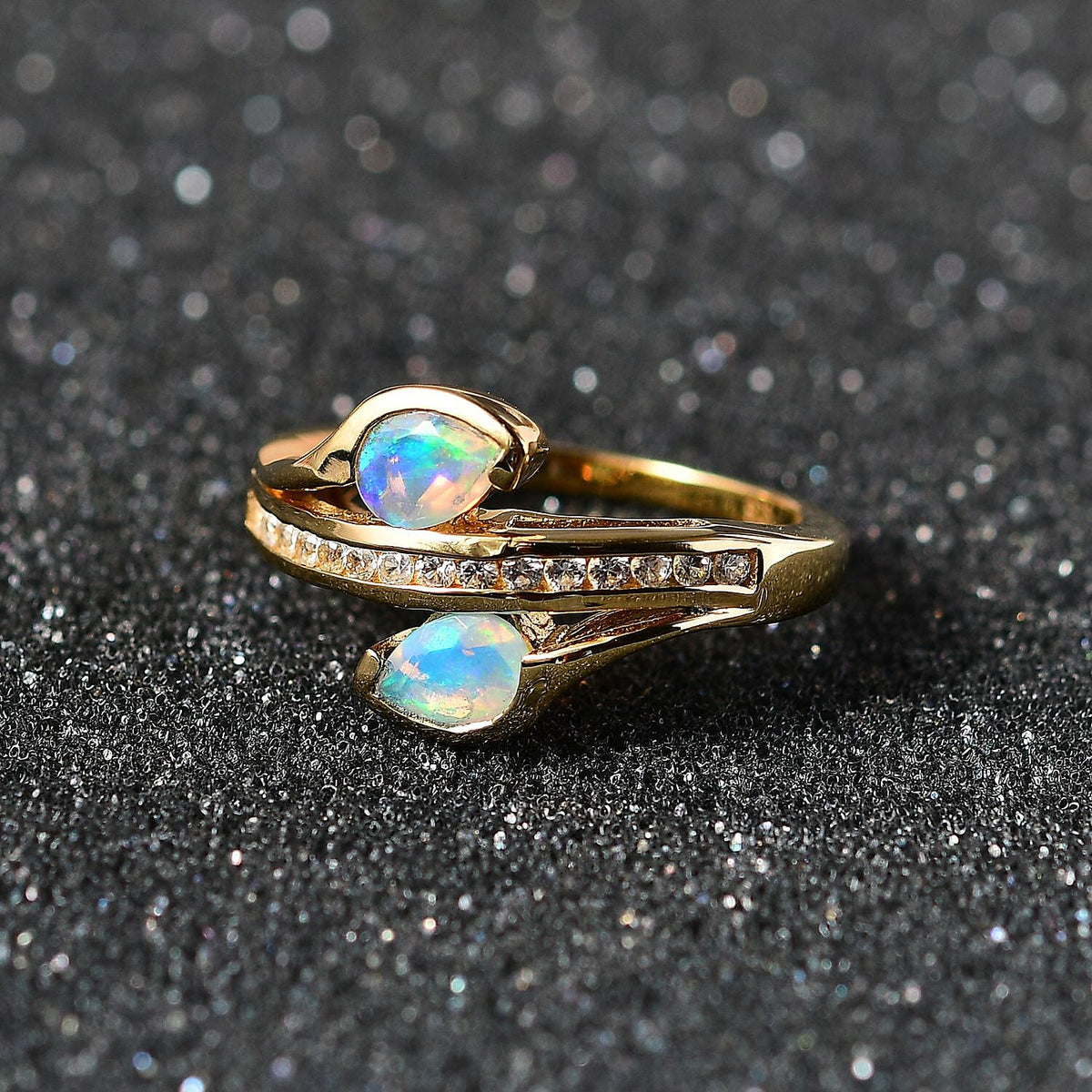 Ethiopian Welo Opal &amp; Natural Zircon Bypass Ring in 18K Yellow Gold Vermeil Plated Sterling Silver 7722844 1