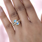 Ethiopian Welo Opal & Natural Zircon Bypass Ring in 18K Yellow Gold Vermeil Plated Sterling Silver