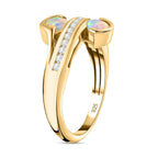 Ethiopian Welo Opal & Natural Zircon Bypass Ring in 18K Yellow Gold Vermeil Plated Sterling Silver