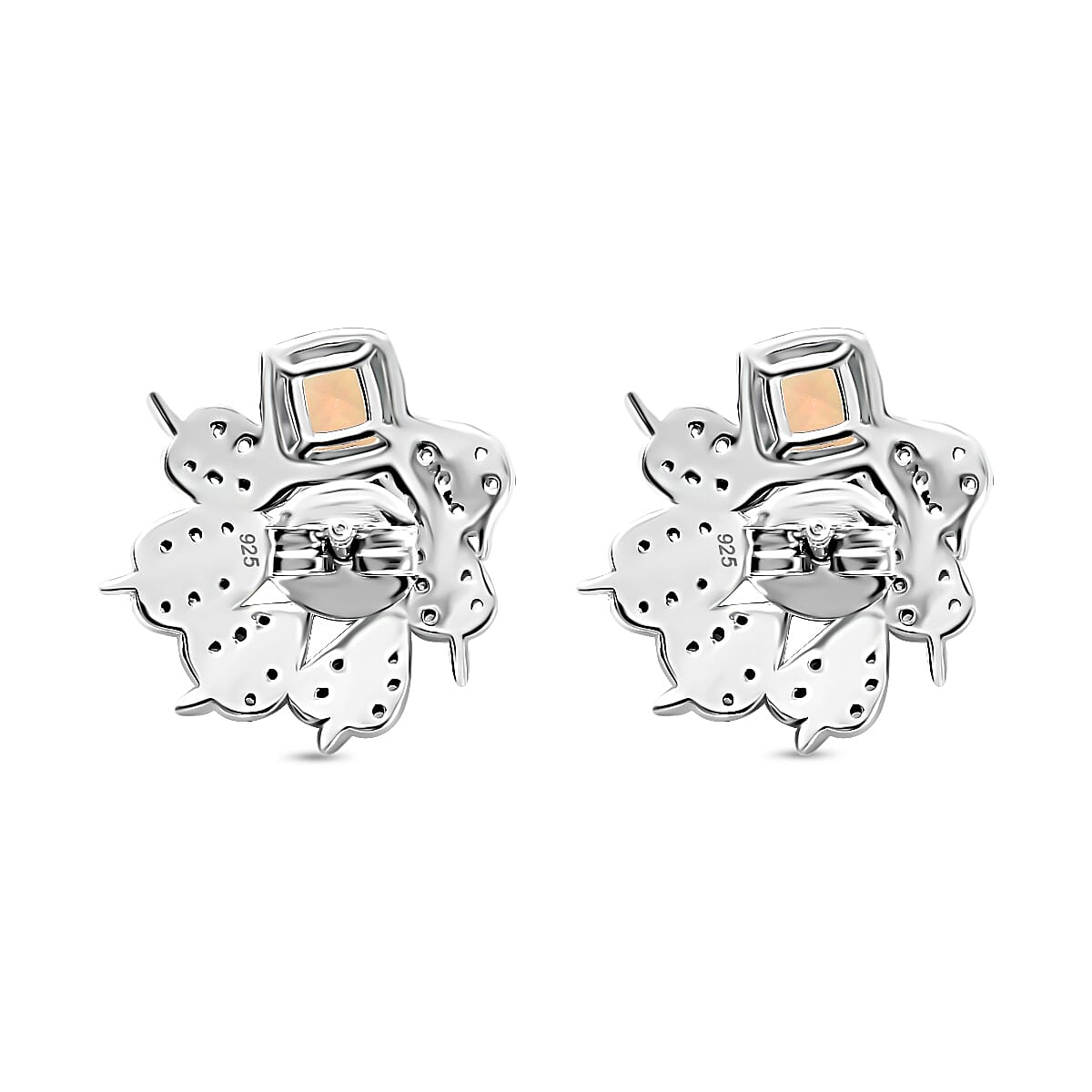 Ethiopian Opal, White Zircon Cluster Earrings With Push Back in Rhodium Overlay Sterling Silver 1.48 Ct. 7934477 5
