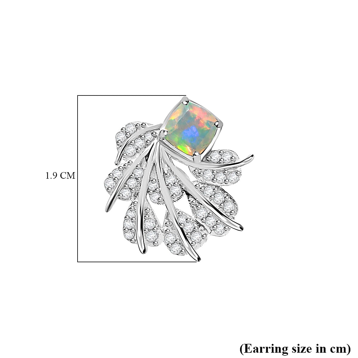 Ethiopian Opal, White Zircon Cluster Earrings With Push Back in Rhodium Overlay Sterling Silver 1.48 Ct. 7934477 6