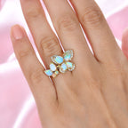 Ethiopian Welo Opal & Natural Zircon Floral Ring in 18K Vermeil Yellow Gold Plated Sterling Silver 2.28 Ct