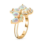 Ethiopian Welo Opal & Natural Zircon Floral Ring in 18K Vermeil Yellow Gold Plated Sterling Silver 2.28 Ct