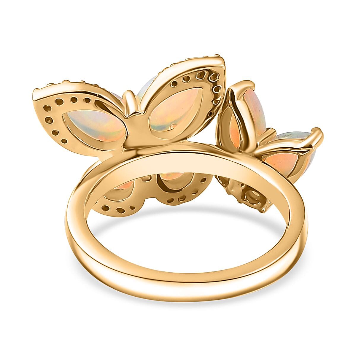 Ethiopian Opal, White Zircon Butterfly Cluster Ring in 18K Yellow Gold Vermeil Plated Sterling Silver  2.288  Ct. 7794044 6